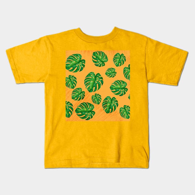 Mustard Tropical Monstera Kids T-Shirt by edmproject